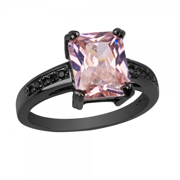 2.5 CARAT Pink Lab-Created Sapphire Emerald Cut 10K Black Gold Ring