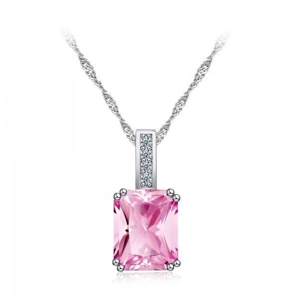 2.33 CARAT Emerald Cut Pink Lab-Created Sapphire Rhodium Plated Pendant