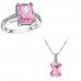 5.0 CARAT Emerald Cut Pink Lab-Created Sapphire Rhodium Plated Ring & Pendant Set