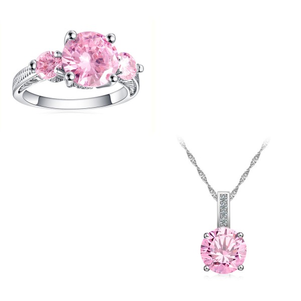 5.0 CARAT Brilliant Cut Pink Lab-Created Sapphire Rhodium Plated Ring & Pendant Set