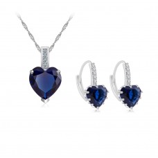 7.5 CARAT Heart Cut Blue Lab-Created Sapphire Rhodium Plated Earring & Pendant Set