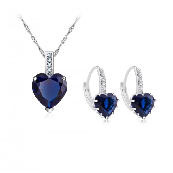 7.5 CARAT Heart Cut Blue Lab-Created Sapphire Rhodium Plated Earring & Pendant Set