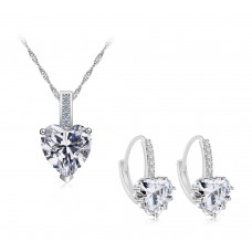 7.5 CARAT Heart Cut Clear Lab-Created Sapphire Rhodium Plated Earring & Pendant Set