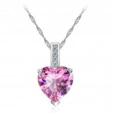 2.33 CARAT Pink Heart Cut Lab-Created Sapphire Rhodium Plated Pendant