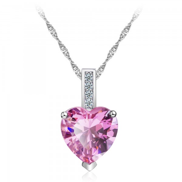 2.33 CARAT Pink Heart Cut Lab-Created Sapphire Rhodium Plated Pendant