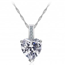 2.33 CARAT Heart Cut Clear Lab-Created Sapphire Rhodium Plated Pendant