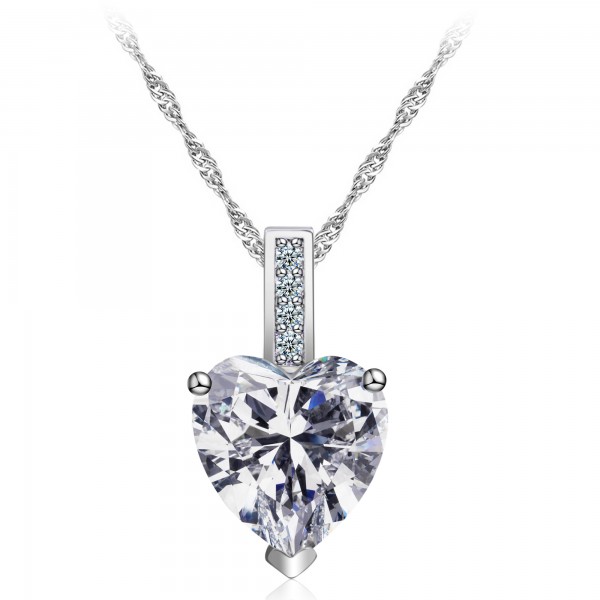 2.33 CARAT Heart Cut Clear Lab-Created Sapphire Rhodium Plated Pendant