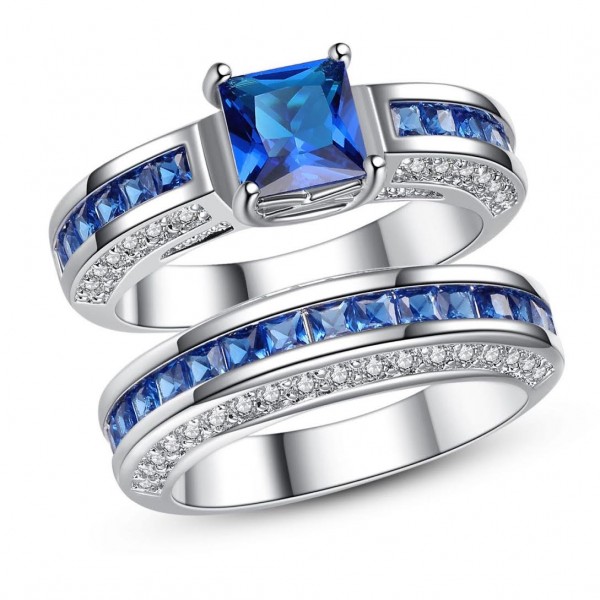 2.5 CARAT Blue Lab-Created Sapphire Princess Cut Rhodium Plated Ring