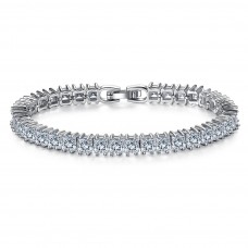 7ct Emerald Cut Lab-Created Sapphire Rhodium Plated Tennis Bracelet