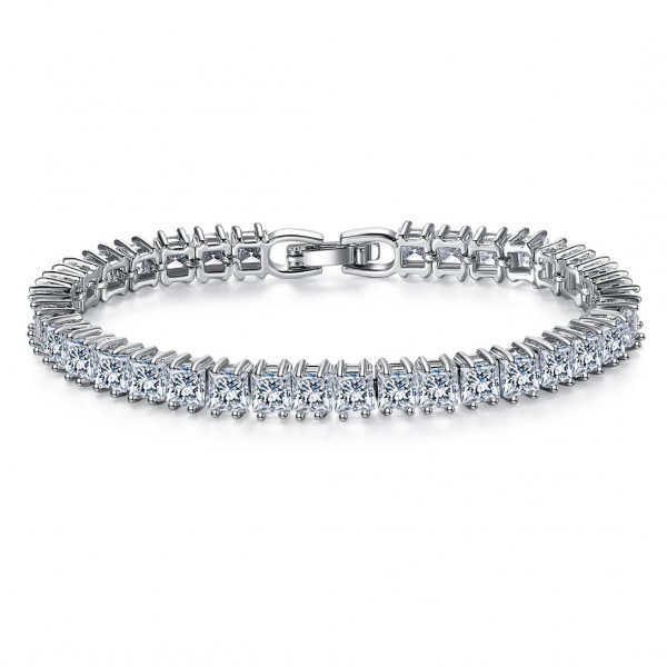 7ct Emerald Cut Lab-Created Sapphire Rhodium Plated Tennis Bracelet