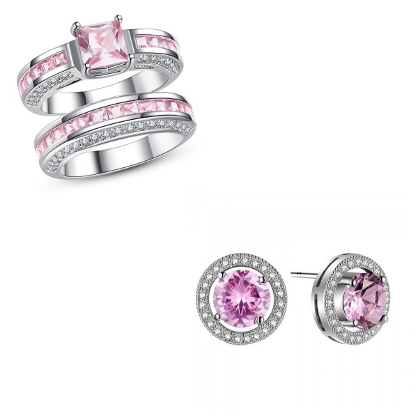 7.5 CARAT PINK LAB-CREATED SAPPHIRE RHODIUM PLATED RING & EARRING SET