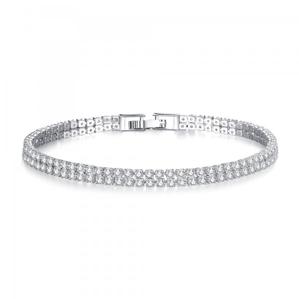 3ct Rhodium Plated Twin Row Lab-Created Sapphire Bracelet 