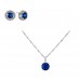 BRILLIANT CUT BLUE LAB-CREATED SAPPHIRE RHODIUM PLATED EARRINGS AND PENDANT SET