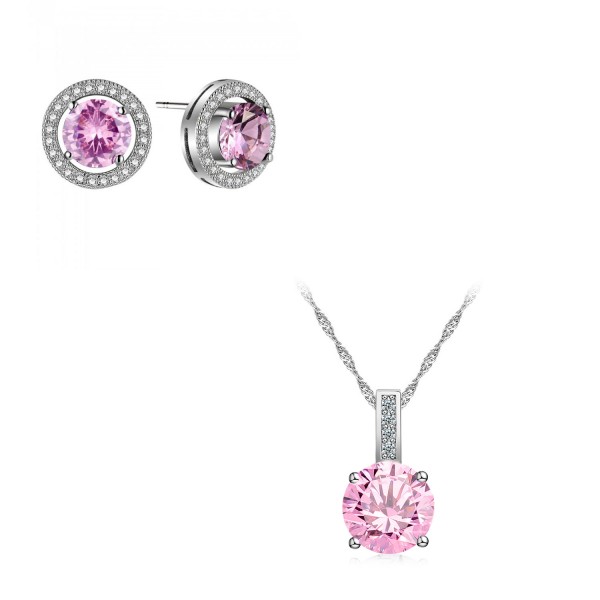 BRILLIANT CUT PINK LAB-CREATED SAPPHIRE RHODIUM PLATED EARRINGS AND PENDANT SET