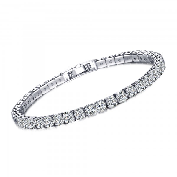 7ct Lab-Created Sapphire Rhodium Plated Single Row Bracelet