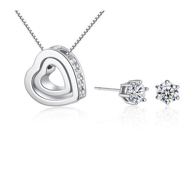 Solitaire Earring and Double Heart Pendant Set with Crystals from Swarovski®