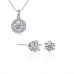 Clear Rhodium Plated Ring Circle Solitaire Pendant & Earring Set