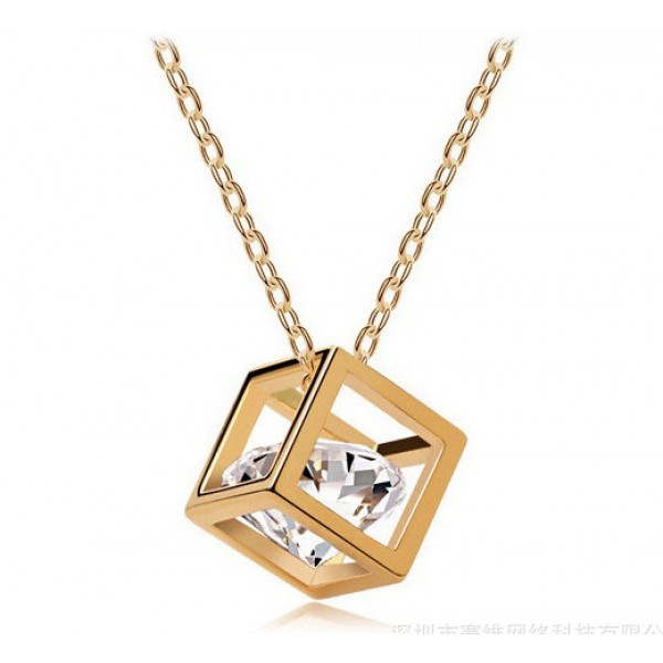 Gold Plated Crystal Cube Pendant