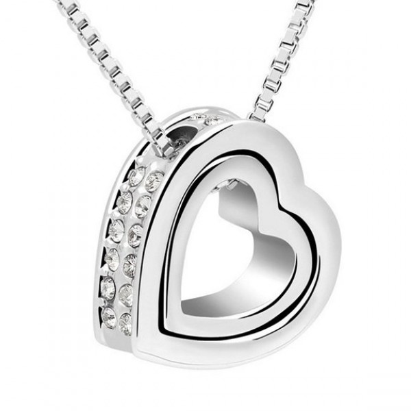 Double Heart Pendant Necklace with crystals from Swarovski®