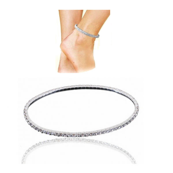 Sterling Silver Plated Single Row Ankle Tennis Bracelet with crystals from Swarovski®
