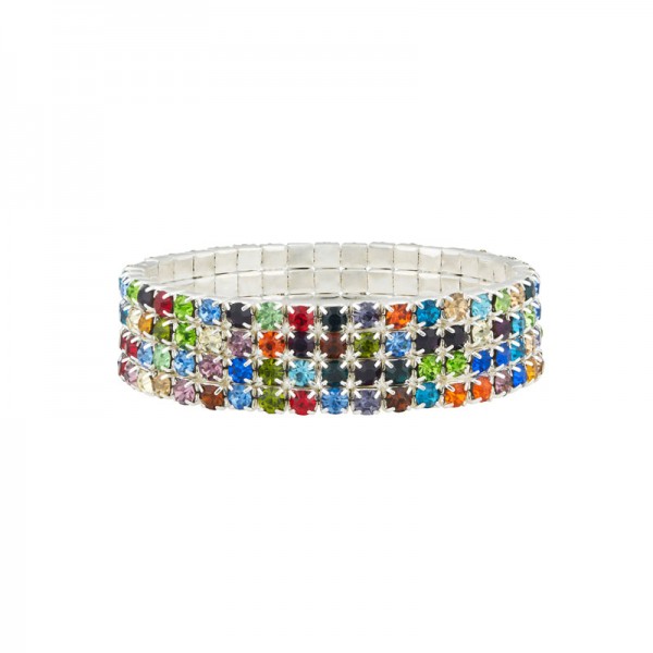 Four Row Multi Coloured Tennis Bracelet plated with Sterling Silver & Cubic Zirconia