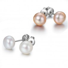 Pink & White Freshwater Pearl Earrings Set with Sterling Silver