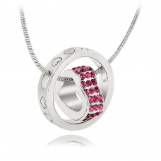 Crystal Heart  & Rhodium Plated Hot Pink Ring Pendant