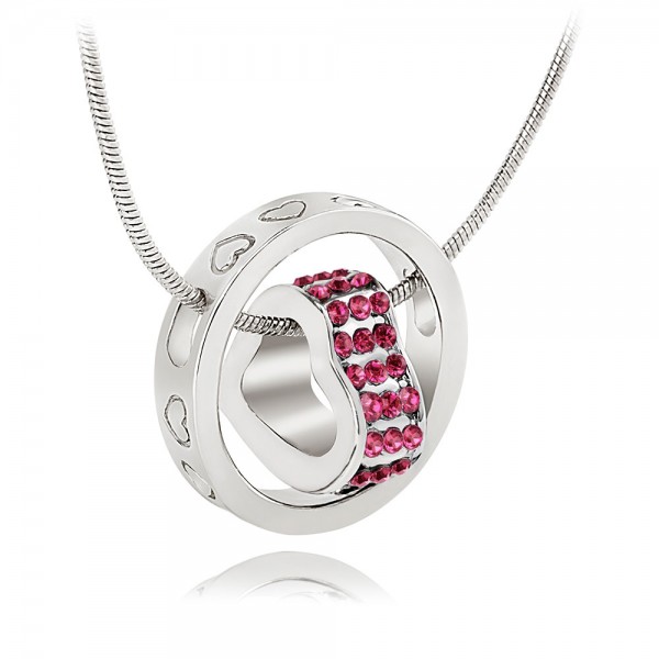 Crystal Heart  & Rhodium Plated Hot Pink Ring Pendant