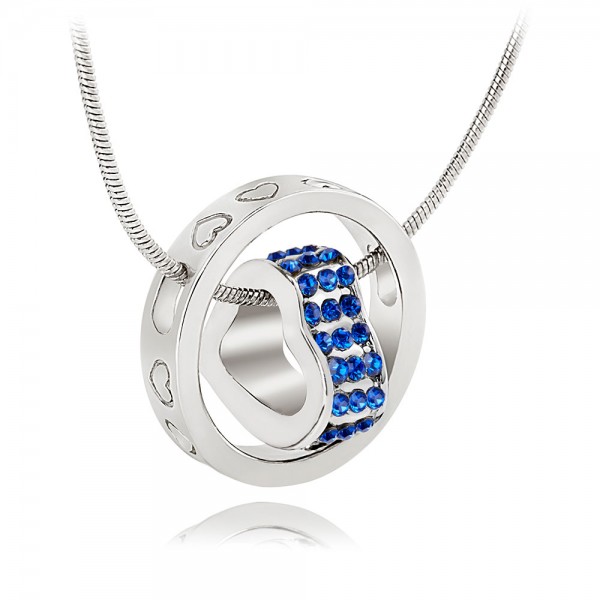 Crystal Heart  & Rhodium Plated Royal Blue Ring Pendant