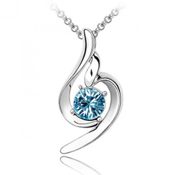 Ocean Blue Swirl Rhodium Plated Ring Pendant Made with Czech Crystals