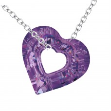 Purple Love Heart Crystal Necklace with S925 Silver Chain