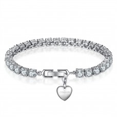 7CT BRILLIANT CUT LAB-CREATED SAPPHIRE RHODIUM PLATED TENNIS BRACELET WITH CHARM