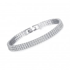 4.5CT Lab-Created Sapphire Rhodium Plated Gem Triple Row Bracelet