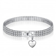 4.5CT LAB-CREATED SAPPHIRE RHODIUM PLATED GEM TRIPLE ROW BRACELET WITH CHOICE OF CHARM